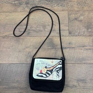 Whimsical‎ Shoe Art Crossbody Shoulder Bag Black Canvas Graphic  Strap Small Bag